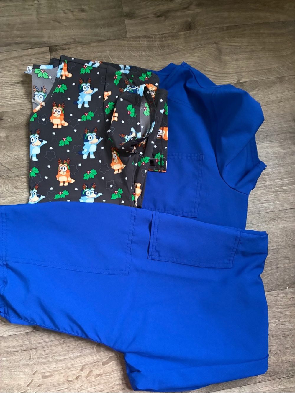 Scrubstar Royal Blue Scrub Top with Black Cartoon Print Pants